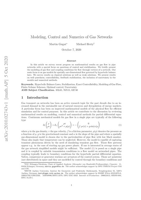 Modeling, control, and numerics of gas networks 